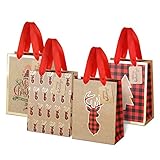 LIHAO 12 Stück Geschenktüten Weihnachten Präsenttüten mit Griff Kraftpapier Papiertüten Weihnachtstüten für Geschenkverpackung Party Geschenk