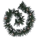 2.7m/9ft Weihnachtsbaumschmuck Grüne Weihnachtsgirlande Künstlich mit Beeren Tannenzapfen Dekoration Tannengirlande Künstlich Weihnachtsdekorationen für Baumtreppen Kamine Outdoor Yard Deko (Schnee)