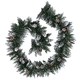 2.7m/9ft Weihnachtsbaumschmuck Grüne Weihnachtsgirlande Künstlich mit Beeren Tannenzapfen Dekoration Tannengirlande Künstlich Weihnachtsdekorationen für Baumtreppen Kamine Outdoor Yard Deko (Schnee)