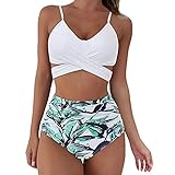 Qiuday Bikini Damen Push Up Set Damen Bikini Set Bikini Panty High Cut Badeanzug High Waist Crossover Bademode Bikinihose Sexy V-Ausschnitt Sportlicher Zweiteiler Strand Bik