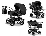 Zwillingswagen Mikado Kinderwagen - 3 in 1- Set Wanne Buggy Babyschale Schw