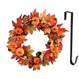 YILEEY Herbst Kranz Haustür Dekoration mit Aufhänger, 45CM Halloween Kranz Deko mit Beeren Kürbis Tannenzapfen Ahorn Blätter, Künstliche Herbst Kranz Ideal für Weihnachten Indoor Outdoor D