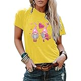 Valentinstag Tshirt Damen Couple Gnome Drucken Shirts Freizeit Kurzarm T-Shirt Bluse Tuniken Tops Partnerlook Kurzarm Shirts Valentinstag Blouse Valentine'S Day Oberteile S
