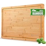 HEIMWERT Schneidebrett Holz Holzbrett Küche - besonders massiv und schnittfest - Premium Schneidbrett groß aus Bambus mit Saftrille Schneidebretter Brett Küchenbrett chopping board cutting b