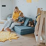 Sweet Home from Wood Monboxy Aktivitätsmatratze - Plüsch-Schaumstoff-Couch mit 2 Kissen - Sofa zum Spielen & Schlafen - Sitzkissen mit abnehmbaren, Kindermöbel, Schlafsofa (Türkisblau)