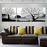 Leinwand Wandkunst 3 Panel Schwarz Und Weiß Landschaft Baum Kunst Leinwand Ölgemälde Wohnzimmer Wand Poster Modulare Bilder Wohnkultur/50x50cmx3 Ung