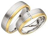 JC Trauringe Silber 925 Paarpreis Bicolor teilweise Gold Plattiert I Eheringe breit 6 mm I Partnerringe mit Gravur in edler Schatulle I 2 Hochzeitsringe Herrenring ohne & Damenring mit Steinen I JC011