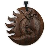 Drachensilber Anhänger Sonnen-Mond-Finsternis Kette Schmuck aus Holz Kettenanhänger zeitlos natürlich mit Textilband Holzschmuck