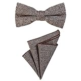 DonDon Herren Fliege 12 x 6 cm mit farblich passendem Einstecktuch 23 x 23 cm beides aus Baumwolle im Tweed Look braun k