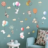 Tenrany Home Wandtattoo Tiere mit Luftballons, DIY Hasen Elefant Wandaufkleber Wandbild Kinder Wandsticker für Babyzimmer Mädchenzimmer Kinderzimmer Schlafzimmer Wohnzimmer Wanddeko (Luftballons)