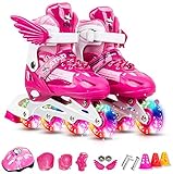 Lixada Verstellbar Inline-Skates mit leuchtenden Rädern für Kinder und Erwachsene Inline-Skates mit Schutzausrüstung Knieschützer Ellbogenschützer Helm-Skating-Zubehör für Damen/H