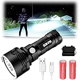 P70 LED Taschenlampe , 30000-100000 Lumen Taschenlampen, IPX6 WasserdichtHandlampe mit 3 Modi, Wiederaufladbare Taktische Taschenlampe für Camping, Outdoor, Wandern (50W-P70, 2 Batterien)