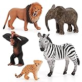 TOBOYO Wildtiermodell 5-teiliges Set Löwe/Elefant/Gorilla/Zebra/Leopard Figur Handgezeichnetes Waldtiermodell Sandtisch-Szenensimulation pädagogisches Spielzeug Schmuck/Souvenirs Geburtstagsgeschenk