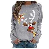 LIEIKIC Damen Weihnachtspullover Christmas Pullover Weihnachten Weihnachtsmann Rundhals Shirt Blusen Lustig Xmas Langarmshirt Sweatshirt Winterpullover Top