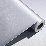 PROHOUS 60 * 500CM 0,3mm Dick PVC Silber Klebefolie Metallic Folie Verdickte Dekorfolie für Möbel Geschirrspüler Edelstahl Küchenfolie Selbstklebende Gebürstet Möbelfolie Kühlschrank F