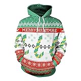 XPDD Weihnachtspullover Herren Frauen Hoodie Kapuzenpullover Winter Weihnachten Langarm Sweatshirt mit Kapuze Mantel Pullover Outwear Freizeitjacke Kapuzensweatshirt Christmas Casual Lustig H