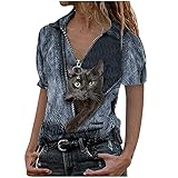 KGLHTYU Kurzarm Damen Sommer T-Shirt Kurzarm Schulterfrei Oberteil Basic Langarmshirt Damen mit Reißverschluss V-Ausschnitt Shirts mit Blumen Aufdruck Off Shoulder Tunika Tops Casual B