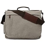 Umhängetaschen Herren aus Canvas Schultasche Queformat A4 Laptoptasche für 15,6 Zoll Laptop Arbeitstasche groß (Grau.A)