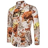 Herrenbekleidung Verkauf Verkauf Verkauf Clearance Herren Mode Casual Langarm Hemd Leinen Floral Slim Reverskragen Gentleman Warm Herren Polo Rugby Hemden Patchwork Tops Größe S-XXXXXL, Gelb 1, 3XL