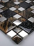 1 Matte Glasmosaik Mosaikfliesen Glas Edelstahl Braun Schwarz Glitzereffek 30x30