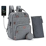 Wickelrucksack,wickeltasche,wickelrucksack mit Wickelunterlage groß,baby wickeltasche rucksack grau stylische,multifunktional babytasche Babytaschen mit Flaschen-Tasche,für Unterweg