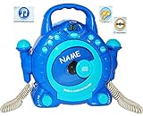 Idena 6805350 Kinder CD-Player - incl. Wunschname - Sing-A-Long blau mit 2 Mikrofonen und LED-Display