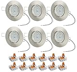 6er Set flacher LED Einbaustrahler Farbe Edelstahl gebürstet dimmbar ohne Dimmer 3,5cm Einbautiefe 7W LED warmweiß 2700K 230V 500Lumen Leuchtmittel austauschb