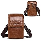 hengwin Leder Schultertaschen Herren Männer Handytasche iPhone 13 12 11 Pro XS Max SE XR 8 7 6S Plus Hüfttasche Gürteltasche Kleine Vertikale Handyhülle Samsung Galaxy A72 A52 5G S21 Ultra 5G, B