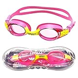 Kinder Schwimmbrille, COPOZZ Schwimmbrille für Kinder Junior Mädchen - Jahre 3 4 5 6 7 8 9 10 11 12 - Antibeschlag Wasserdicht UV Schutz - Mirror / Gespiegelte Klar linse - Wit Gratis Schutz Fall R