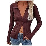 AFFGEQA Damen Einfarbig Strickjacke Knopf Pullover Europäische und Amerikanische Fashion Sweatjacke Herbst Winter Mantel Winterjacke Langarm Übergangsjacke Outw