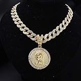 Men Full Iced Out Miami Kubanische Kette Rund Jesus Kopf Anhänger Hip Hop Rapper Gold Halskette Religiöses Set Miamichain Anhäng