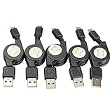 CAOLATOR Micro USB Datenkabel Ladekabel Einziehbares Roll-up Cable für Samsung Galaxy S3 S4 S5 / Mini aufrollbar Kurz USB Short Cable Kabel Datenkabel Ladekabel ca 75 cm schwarz 5 Stück