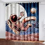 YTSDBB Vorhang kinderzimmer Junge Malerei Astronaut Mond B 200 x H 160 cm 3D Digitaldruck Druckmuster Öse Thermisch isoliert 90% für Schlafzimmer Wohnzimmer ​Kinderzimmer Junge mit M