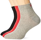 PUMA Unisex Plain 3P Quarter Socke, Mehrfarbig (Black/Red), 39-42
