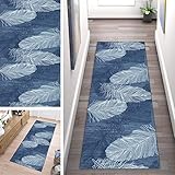 ZUZEKU 3D Läufer Teppich Flur rutschfest Blau Abstrakt Korridor Kücheläufer Teppichläufer Flur Moderne Waschbar Küche Teppich für Schlafzimmer Esszimmer Polyester Meterware Anpassb