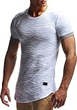 Leif Nelson Herren Sommer T-Shirt Rundhals-Ausschnitt Slim Fit Baumwolle-Anteil Moderner Männer T-Shirt Crew Neck Hoodie-Sweatshirt Kurzarm lang LN6324 Grau L