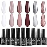 Gel Nagellack, Kastiny 9 Weiß Grau Champagner Gold Gel Nail Polish Set, Soak Off UV Cured DIY Nail Art Design Salon für Valentinstag