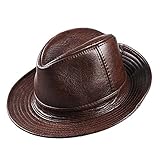 G&F Herren Leder Jazzmütze Vintage-Hut Rindsleder Große Krempe Fedora Herbst 55-62cm (Color : Brown, Size : 57-58)