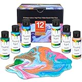 Aottom Pouring Acrylfarbe,60 ml Flaschen, Set mit 12 Metallic Farben,Bemalen von Leinwand, Holz, Keramik und S