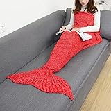 UKKO Kuscheldecke Meerjungfrau Schwanzdecke Häkeln Meerjungfrau Decke Für Erwachsene Super Weich Alle Jahreszeiten Schlafende Blankets-Watermelon Red,180X80C