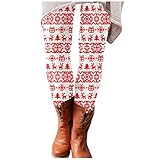 Xmiral Damen Weihnachten Bedruckte Leggings Elastische Leggings Freizeithosen Hosen Für Stiefel (05 Rot, XXL)