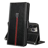 iPhone 13 Pro Hülle, Magnet Ledertasche Handyhülle, Klapp Leder Kartenfächer iPhone 13 Pro Schutzhülle, Flip Slim TPU Bumper Bookcase, Stoßfeste Standfunktion Cover für iPhone 13 Pro Schw