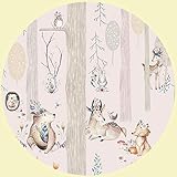 Wandtattoo für Kinderzimmer - Motiv Wald mit Indianer und Tiere - Rund - Wandaufkleber - Kreisform- Fototapete selbstklebend - Wandsticker (Ø 30cm)