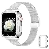 Goton Kompatibel mit Apple Watch Armband mit Bling Case 40 mm, Frauen Edelstahl Mesh Band mit Luxus Diamant Schutzhülle für iWatch Serie 5 4