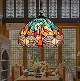 12-Zoll-Libelle Hängelampe im Tiffany-Stil mit antiker handgefertigter Glasmalerei Deckenleuchte für Esszimmer Küche Insel Pendelleuchte,220V, E27,B