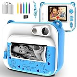 KinderKamera DigitalKamera Print Sofortbildkamera 1080P 2.0 Zoll Bildschirm Videokamera Schwarzweiß Fotokamera mit 32GB Speicherkarte,3 Rollen Druckpapier,5 Farben Pinselstift Geschenk fü