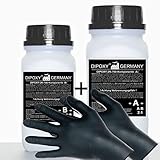 1,5kg Epoxidharz 2K Harz + Härter + Handschuhe EP Laminierharz in Profi Qualität Glasklar und geruchsarm Gießharz Epoxy UV Stab. für Holz Tisch Boden Aquarium Terra Formenbau GFK DIPOXY-2K-700