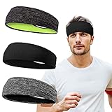 Sport Stirnband Einstellbare,Stirnbänder Feuchtigkeitstransport Athletisch,Moisture Wicking Stirnband,Herren Stirnband dünn,Schweißband für Herren Damen (3er Pack)