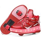 LANDENG LED Rollschuhe Für Kinder Jungen Mädchen 7 Farben LED Lichter Rollschuhe Mit Rädern USB Aufladung Leuchttrainer Doppelrad Inline Skateboardschuhe Outdoor Gymnastik Turnschuhe,Rot,40