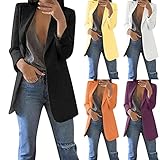 BOOMJIU Damenblazer Herbstjacke Damen Langarm Blazer Elegant Anzug Jacke Trenchcoat Frauen Einfarbig Lange Ärmel Mantel Übergangsjacke Slim Fit Geschäft Büro Lange Mantel Anzüge mit T